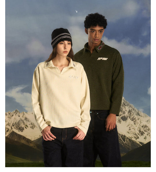 S45 Pearl and Rhinestone Long Sleeve Polo | Face 3 Face