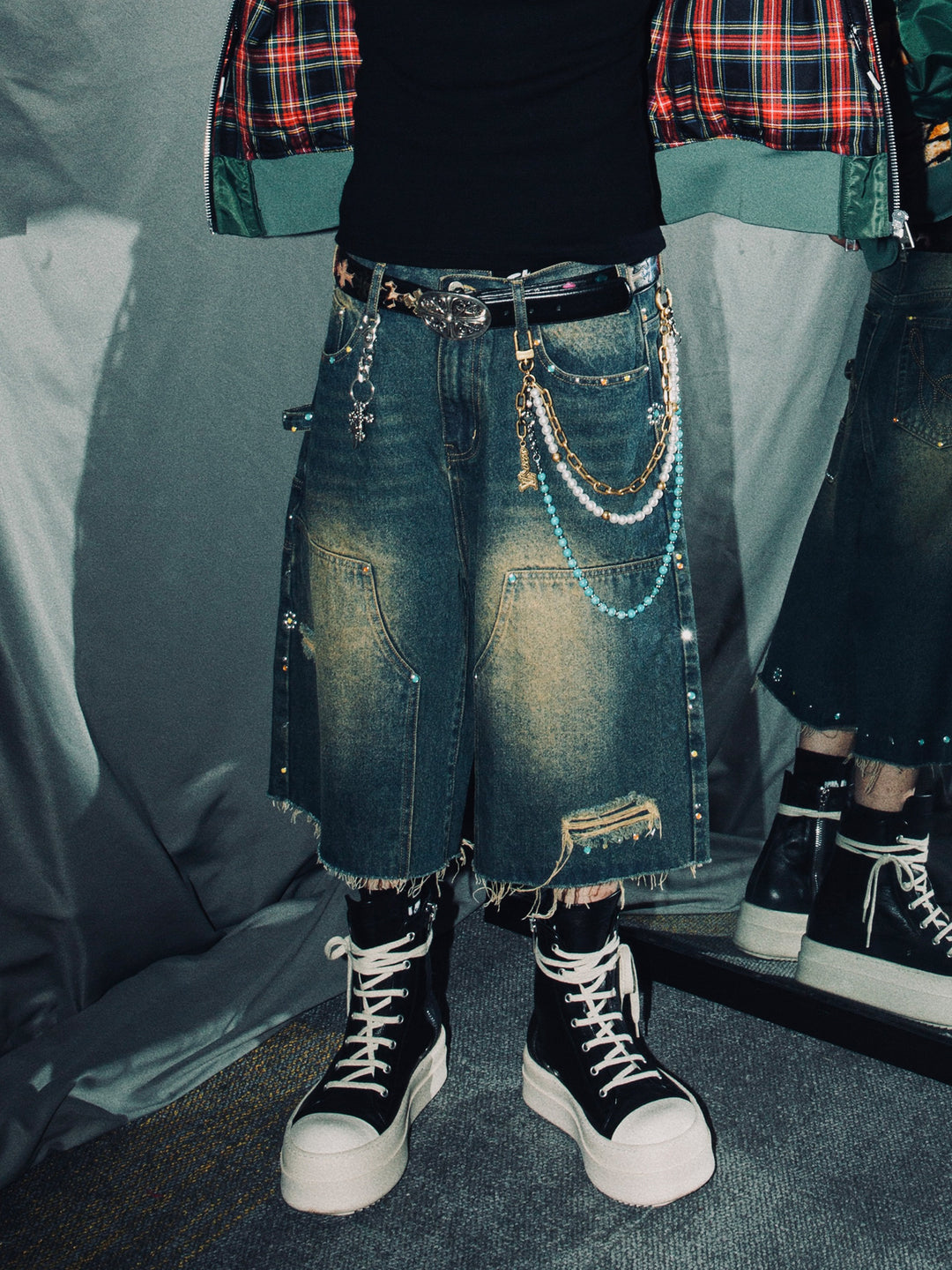 S45 Gem Woodcutting Distressed Raw Edge Denim Shorts | Face 3 Face