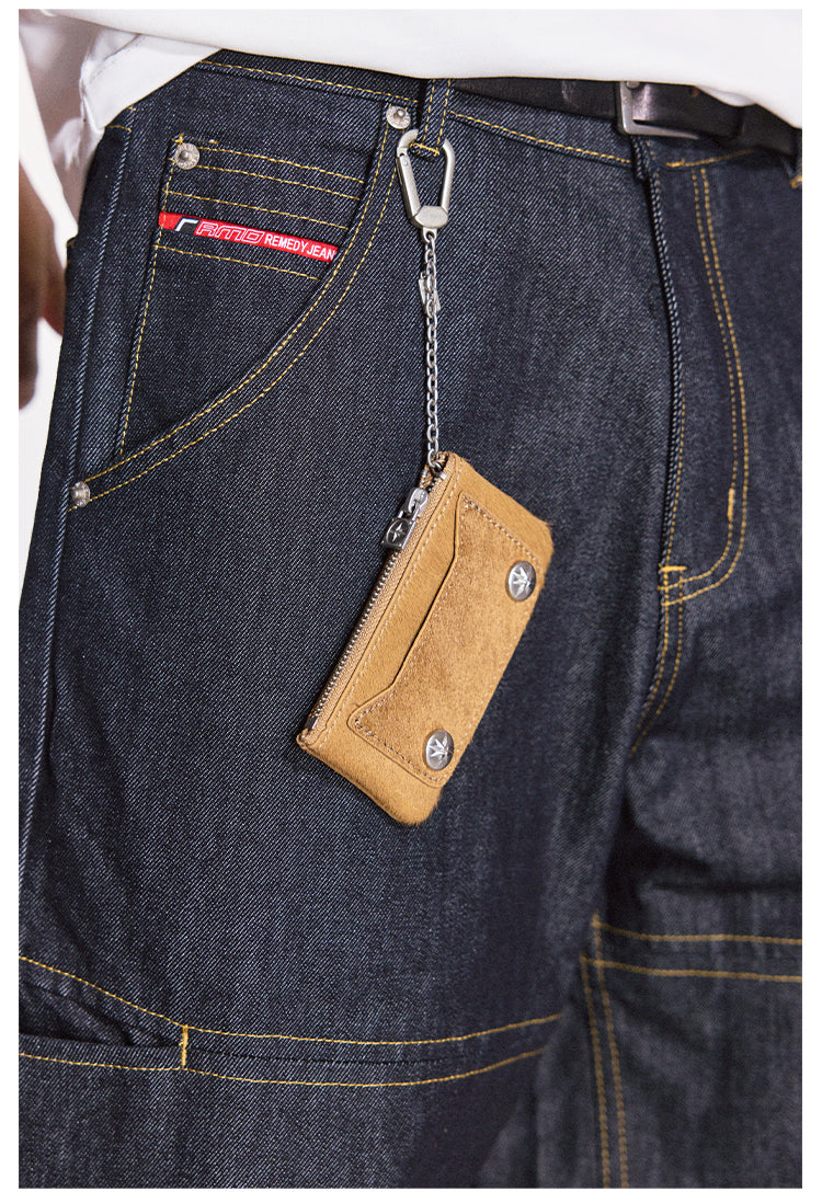 Remedy Metal Studded Keychain Coin Card Zipper Leather Wallet | Face 3 Face