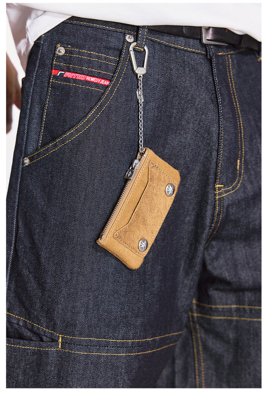 Remedy Metal Studded Keychain Coin Card Zipper Leather Wallet | Face 3 Face