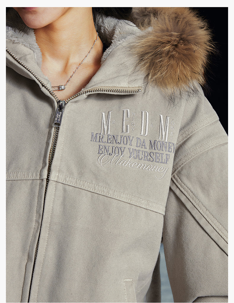 MEDM Removable Fur-Hooded Washed Work Jacket | Face 3 Face