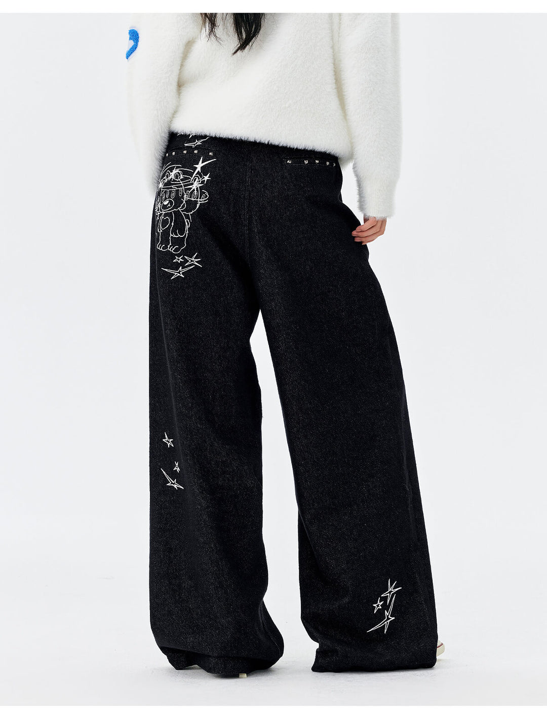 MEDM Stunner Bear Star Embroidered Baggy Jeans | Face 3 Face