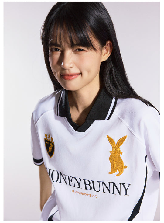 Remedy HONEYBUNNY Rabbit Embroidered Soccer Jersey Polo Shirt | Face 3 Face