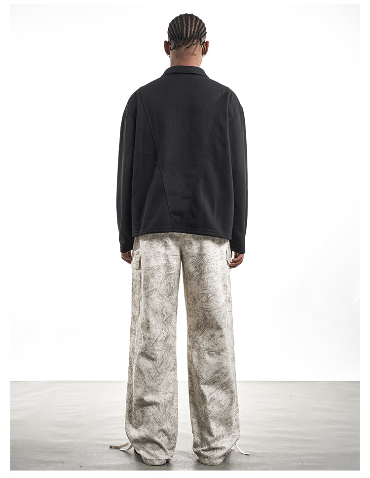 F3F Select Marble Print Drawstring Baggy Cargo Pants | Face 3 Face