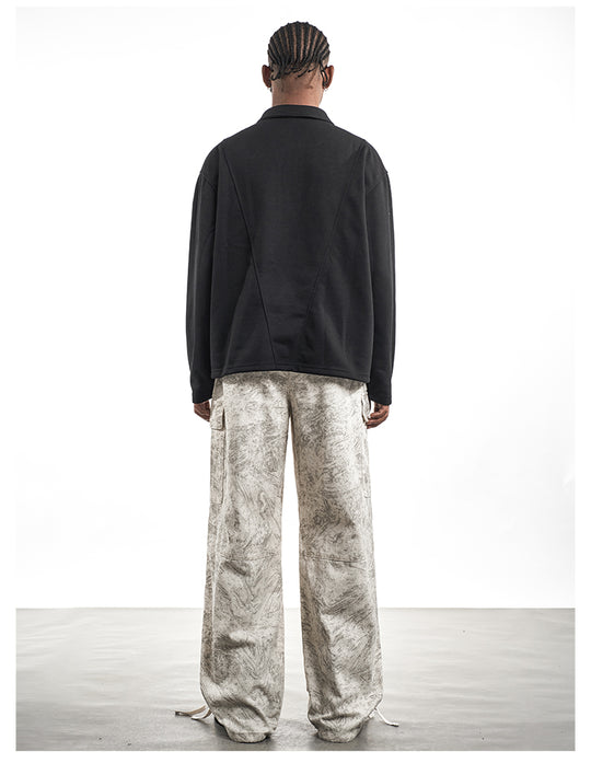 F3F Select Marble Print Drawstring Baggy Cargo Pants | Face 3 Face