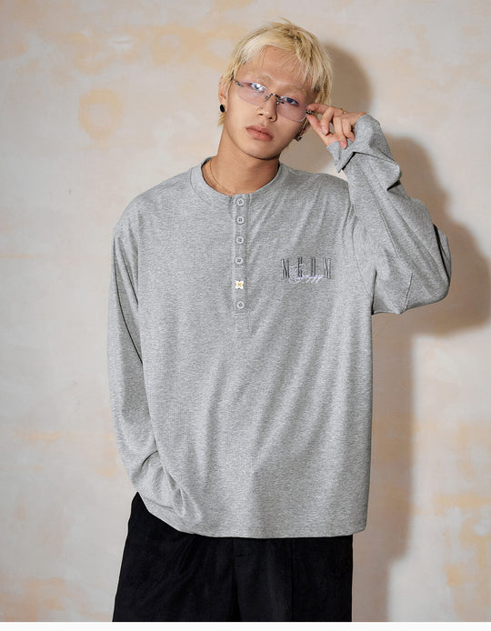 MEDM Flower Button Henley Long Sleeve Tee | Face 3 Face
