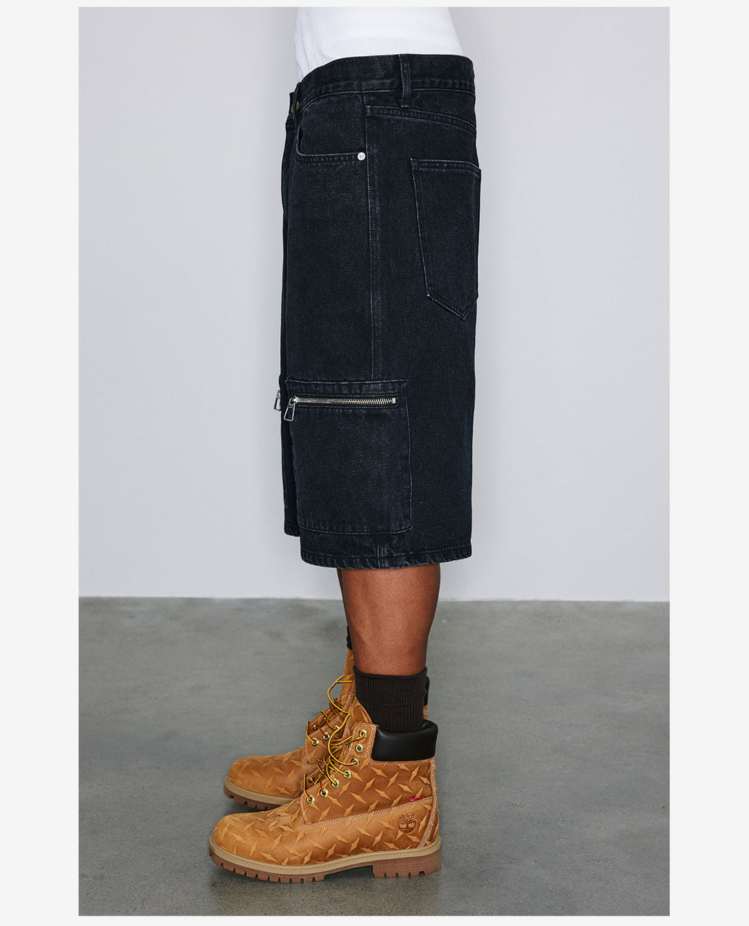 NOVACAM Washed Denim Zip Pocket Work Baggy Shorts | Face 3 Face