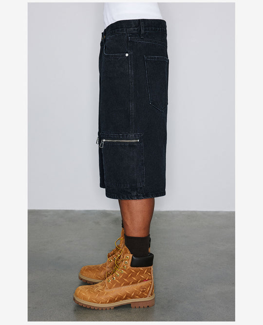 NOVACAM Washed Denim Zip Pocket Work Baggy Shorts | Face 3 Face
