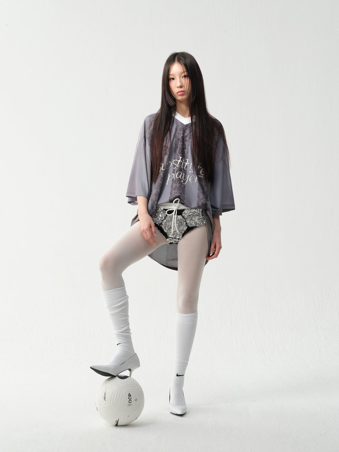 wii wil Oversize Light Gray Striped Lace Pattern Soccer Jersey | Face 3 Face