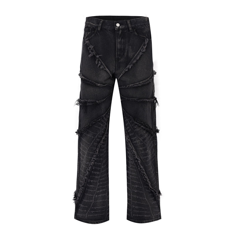 F3F Select Vintage Washed & Old Damaged Raw Edge Splicing Jeans