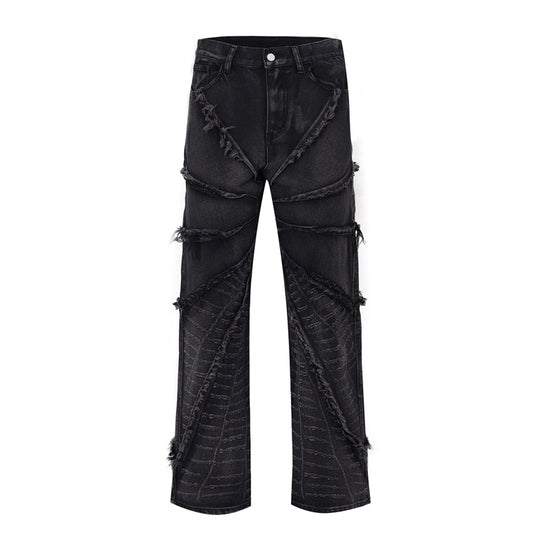 F3F Select Vintage Washed & Old Damaged Raw Edge Splicing Jeans