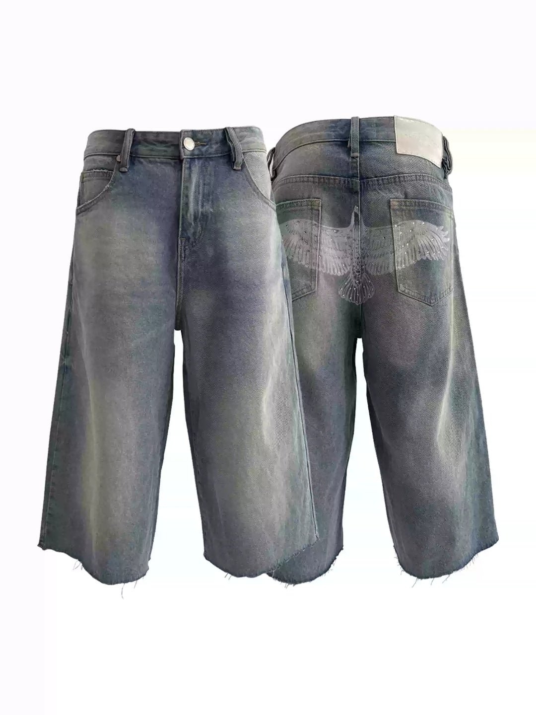 KARMANISTIC Eagle Print Washed Denim Jorts | Face 3 Face