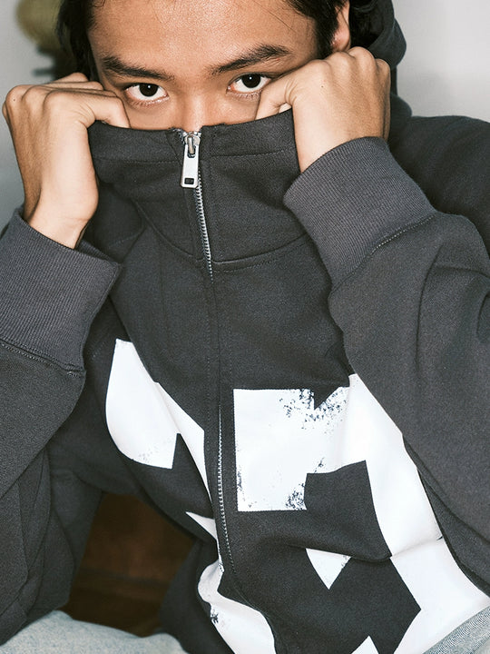 JUST VIBE Number 33 Vintage Print Zip Up Hoodie | Face 3 Face