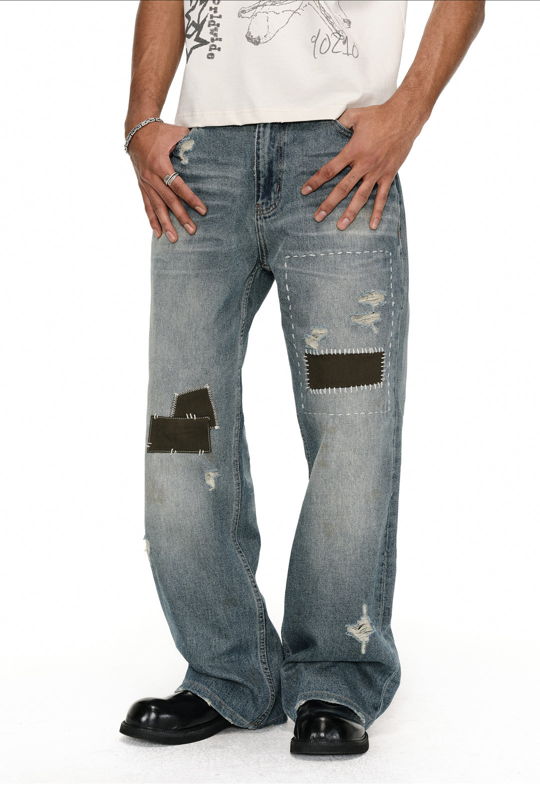ANTIDOTE Washed Patched Jeans | Face 3 Face