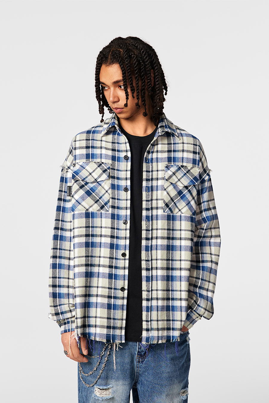 Achock Plaid Fringe Long Sleeved Flannel Shirt | Face 3 Face
