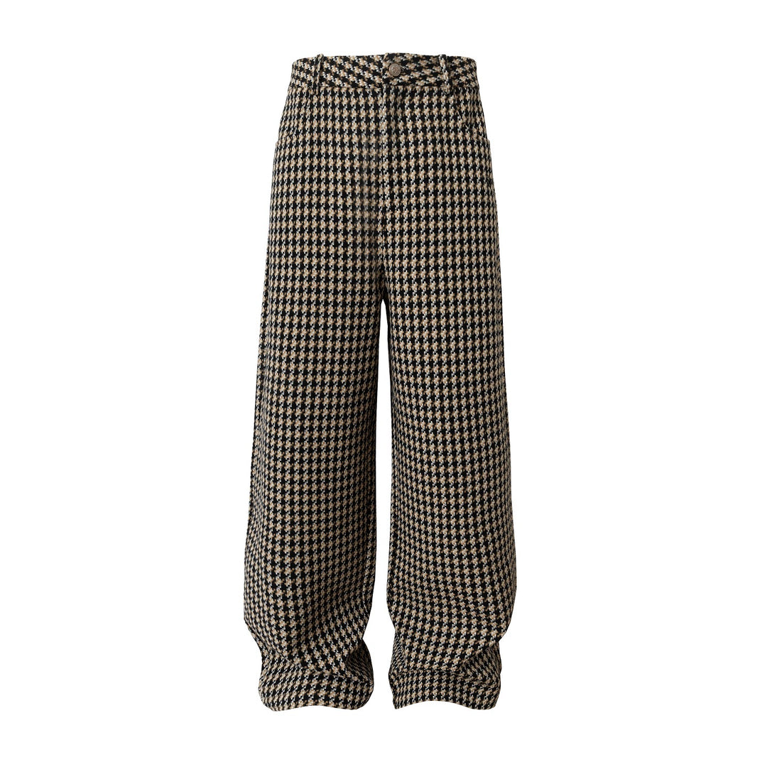 YADcrew Houndstooth Patchwork Leather Pants | Face 3 Face
