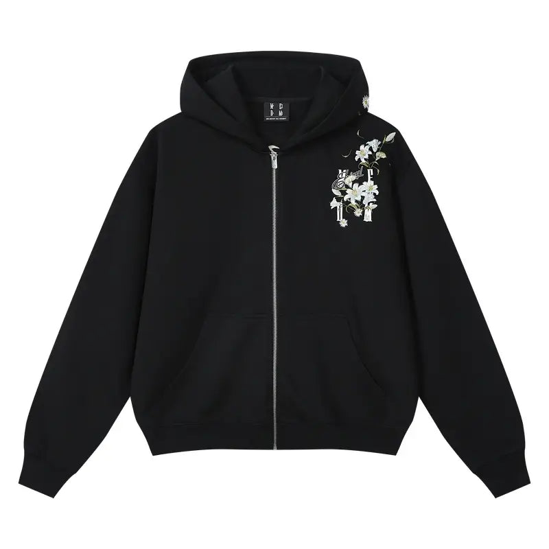 MEDM Rose Embroidered Zip Up Hoodie | Face 3 Face
