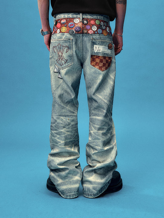 YADcrew Bottle Cap Badge Print Jeans | Face 3 Face