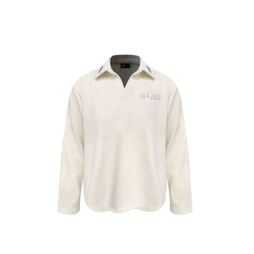 S45 Pearl and Rhinestone Long Sleeve Polo | Face 3 Face