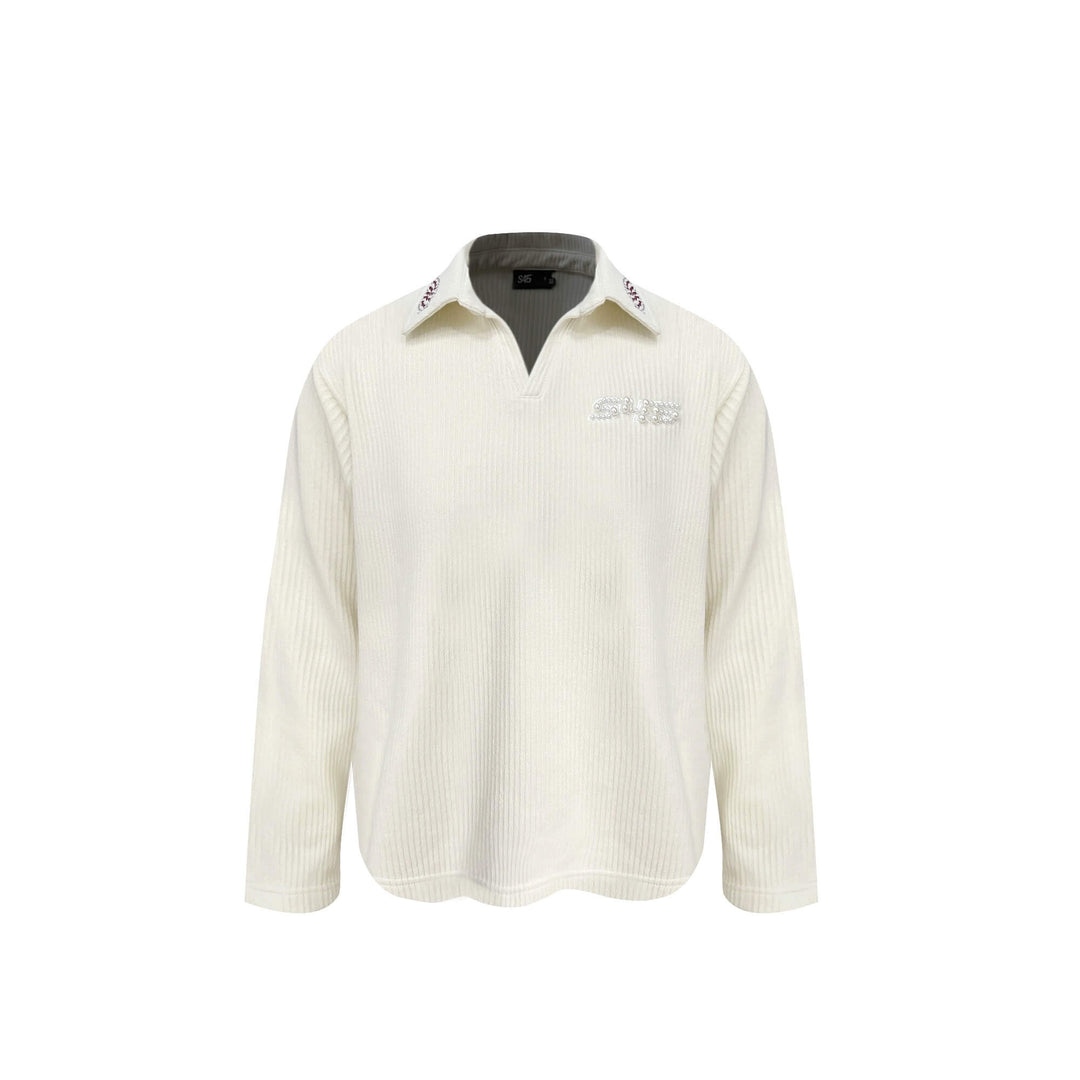 S45 Pearl and Rhinestone Long Sleeve Polo | Face 3 Face