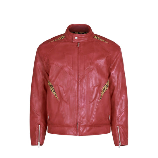 S45 Leopard Print Patchwork PU Leather Biker Jacket | Face 3 Face