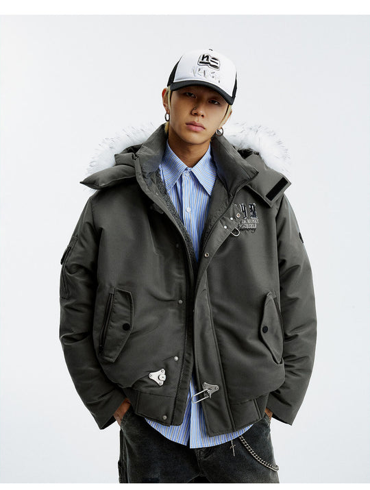 MEDM Detachable Fur Metal Snaps Down Jacket | Face 3 Face