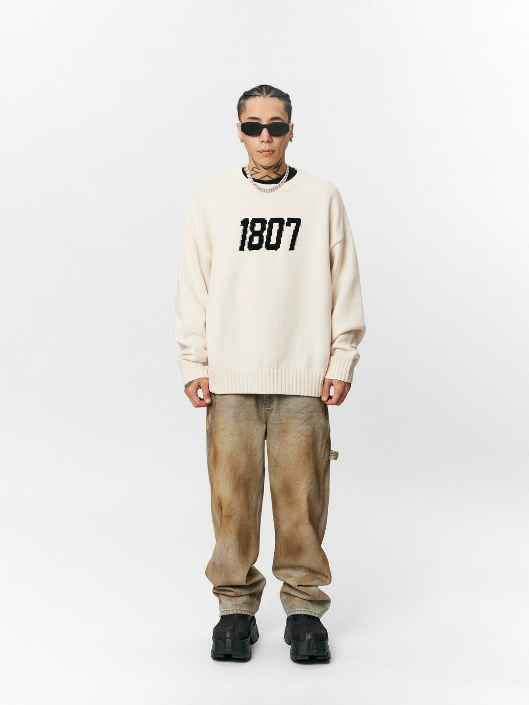 1807 Chenille Logo Jacquard Knit Sweater  | Face 3 Face