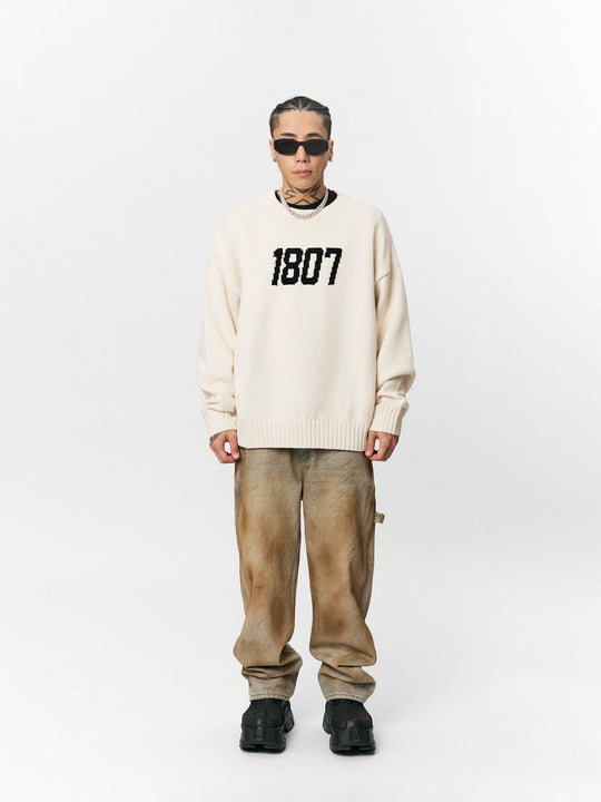 1807 Chenille Logo Jacquard Knit Sweater  | Face 3 Face