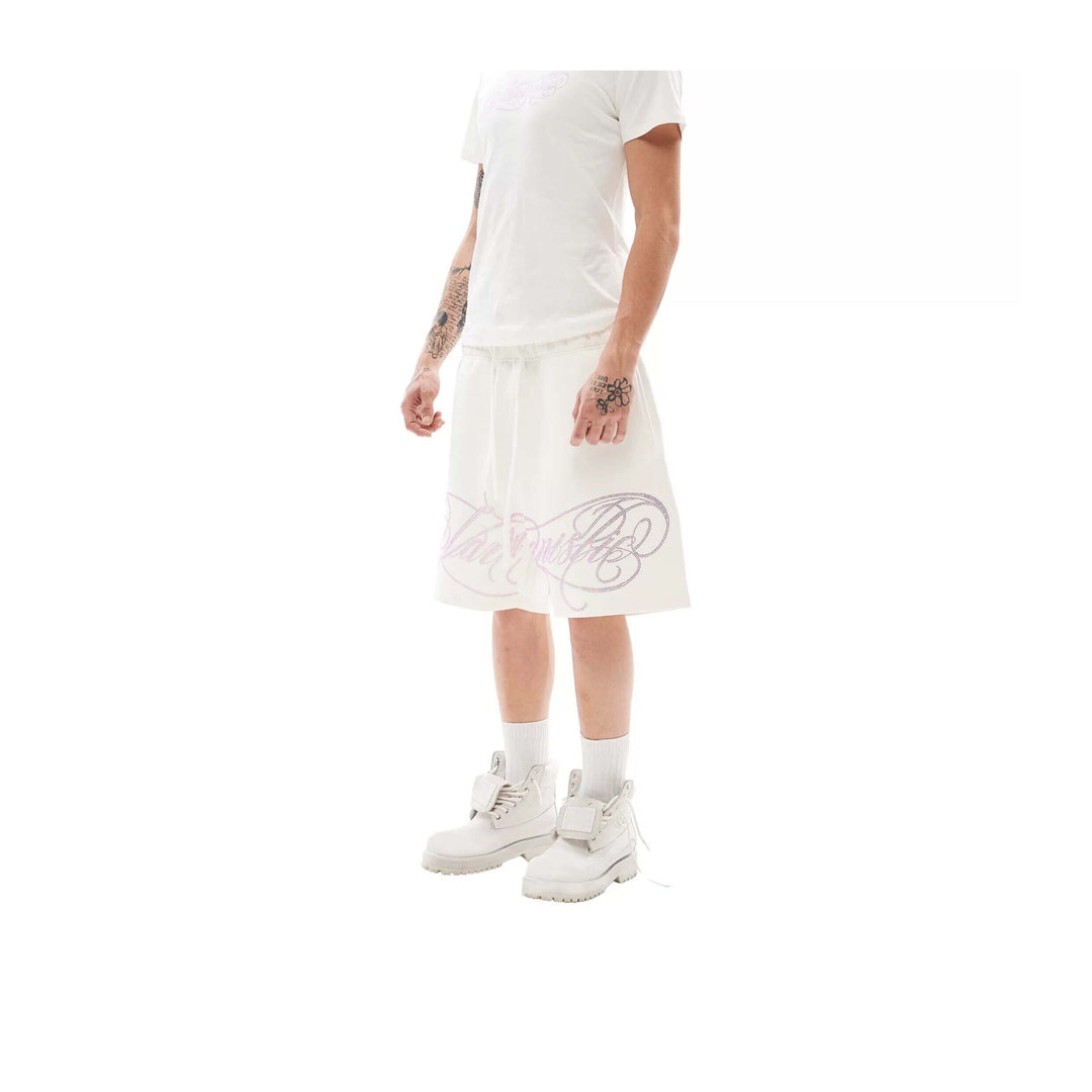 KARMANISTIC Rhinestone Letter Sweat Shorts | Face 3 Face