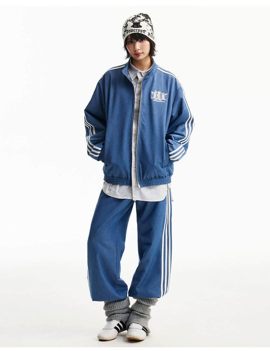 MEDM Stripe Line Denim Sport Pants | Face 3 Face