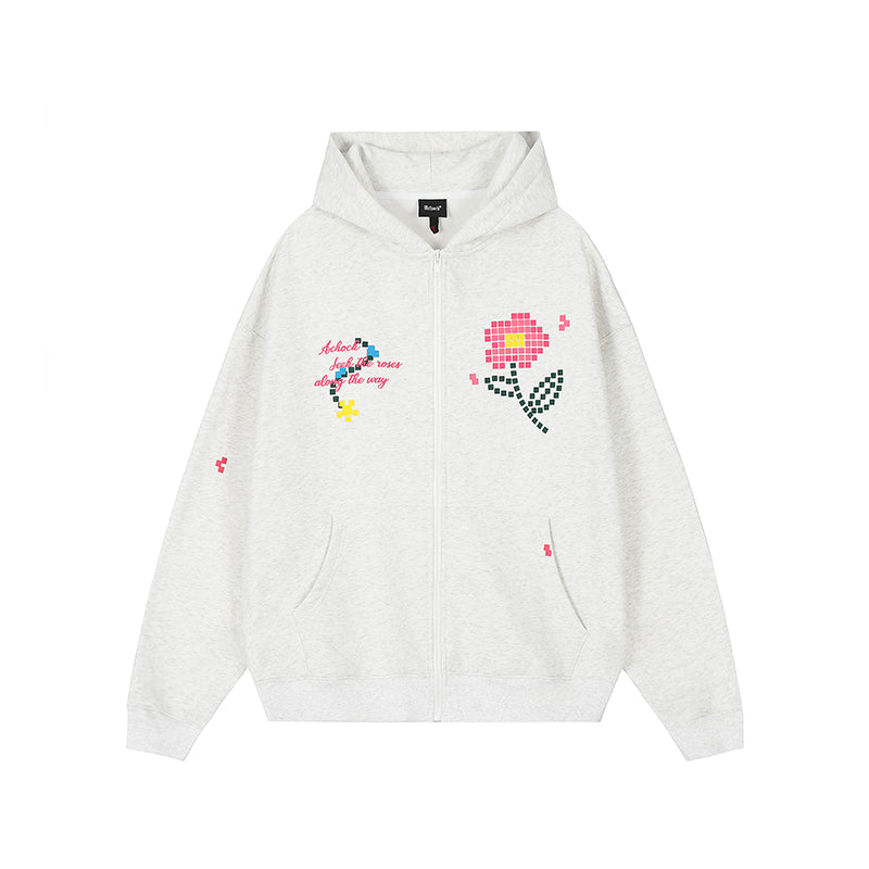 Achock Mosaic Flower Zipper Hoodie