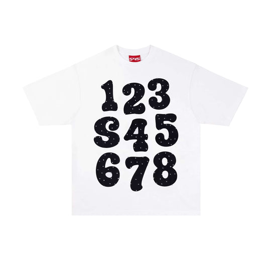 S45 Number Print Rhinestone Short Sleeve Tee | Face 3 Face