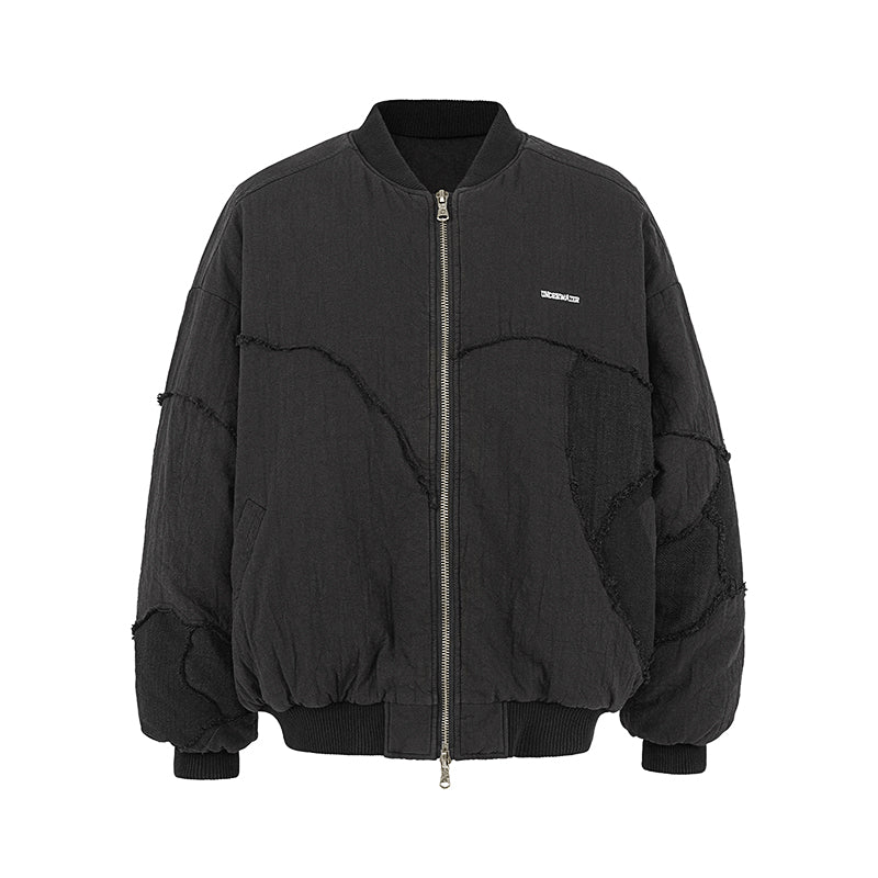 UNDERWATER Washed Textured Patchwork Bomber Jacket