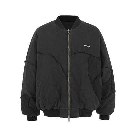 UNDERWATER Washed Textured Patchwork Bomber Jacket