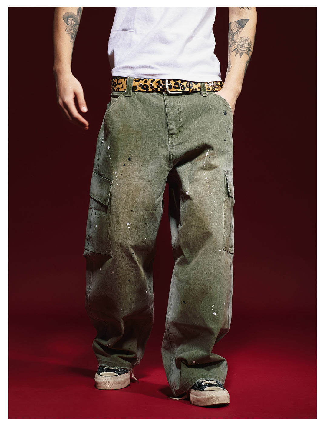 Remedy Washed Ink Splash Baggy Work Cargo Pants | Face 3 Face