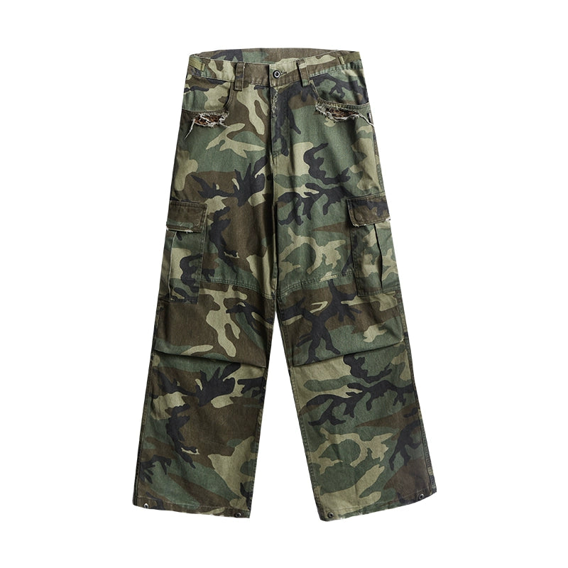 Remedy Distressed Camouflage Work Cargo Pants | Face 3 Face