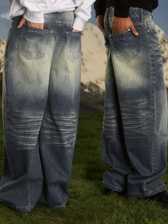 S45 Slanted Panel Curved Washed Jeans | Face 3 Face