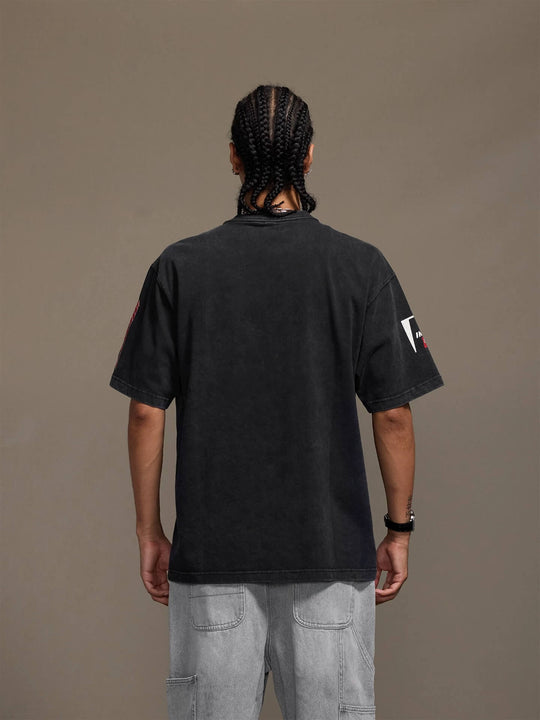1807 Racing Distressed Print Washed Short Sleeve Tee | Face 3 Face