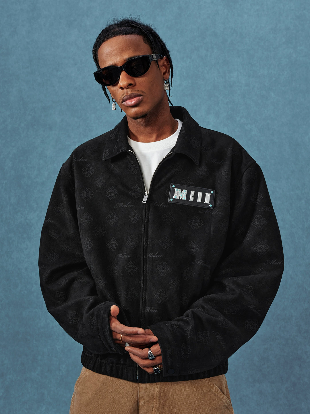 MEDM Leather Logo All-Over Monogram Suede Jacket | Face 3 Face