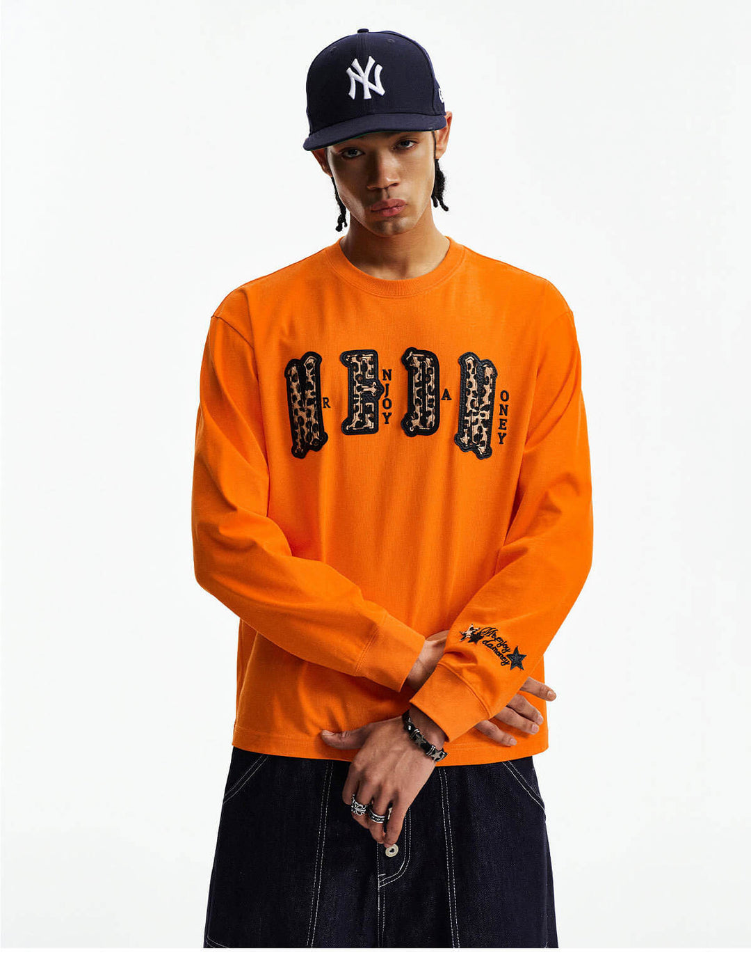 MEDM Leopard Print Logo Patch Long Sleeve Tee | Face 3 Face