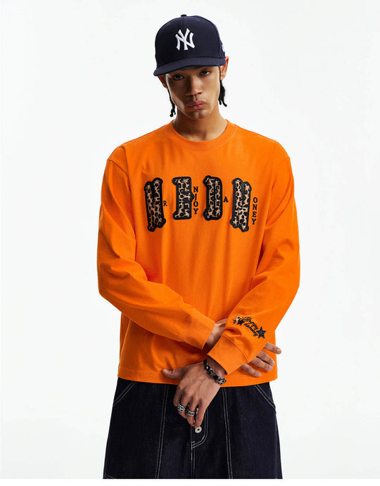MEDM Leopard Print Logo Patch Long Sleeve Tee | Face 3 Face