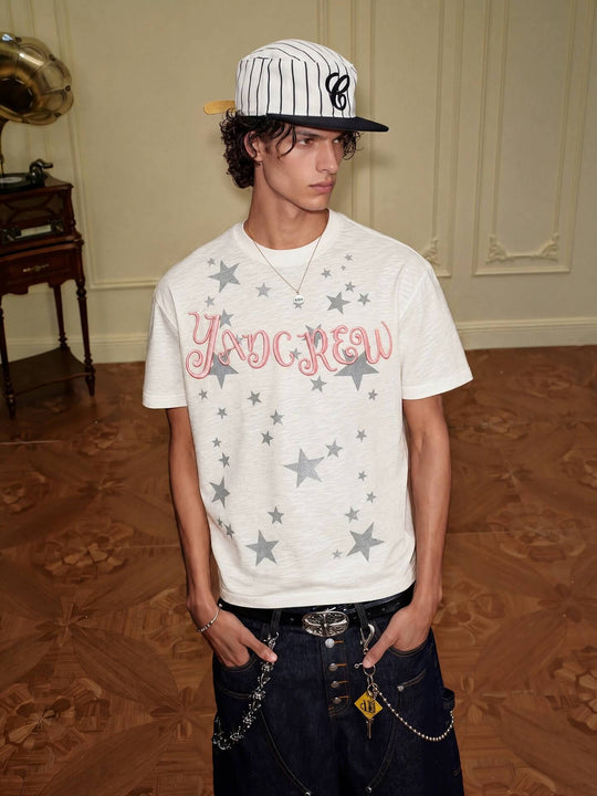 YADcrew Star Print 3D Logo Embroidered Tee | Face 3 Face
