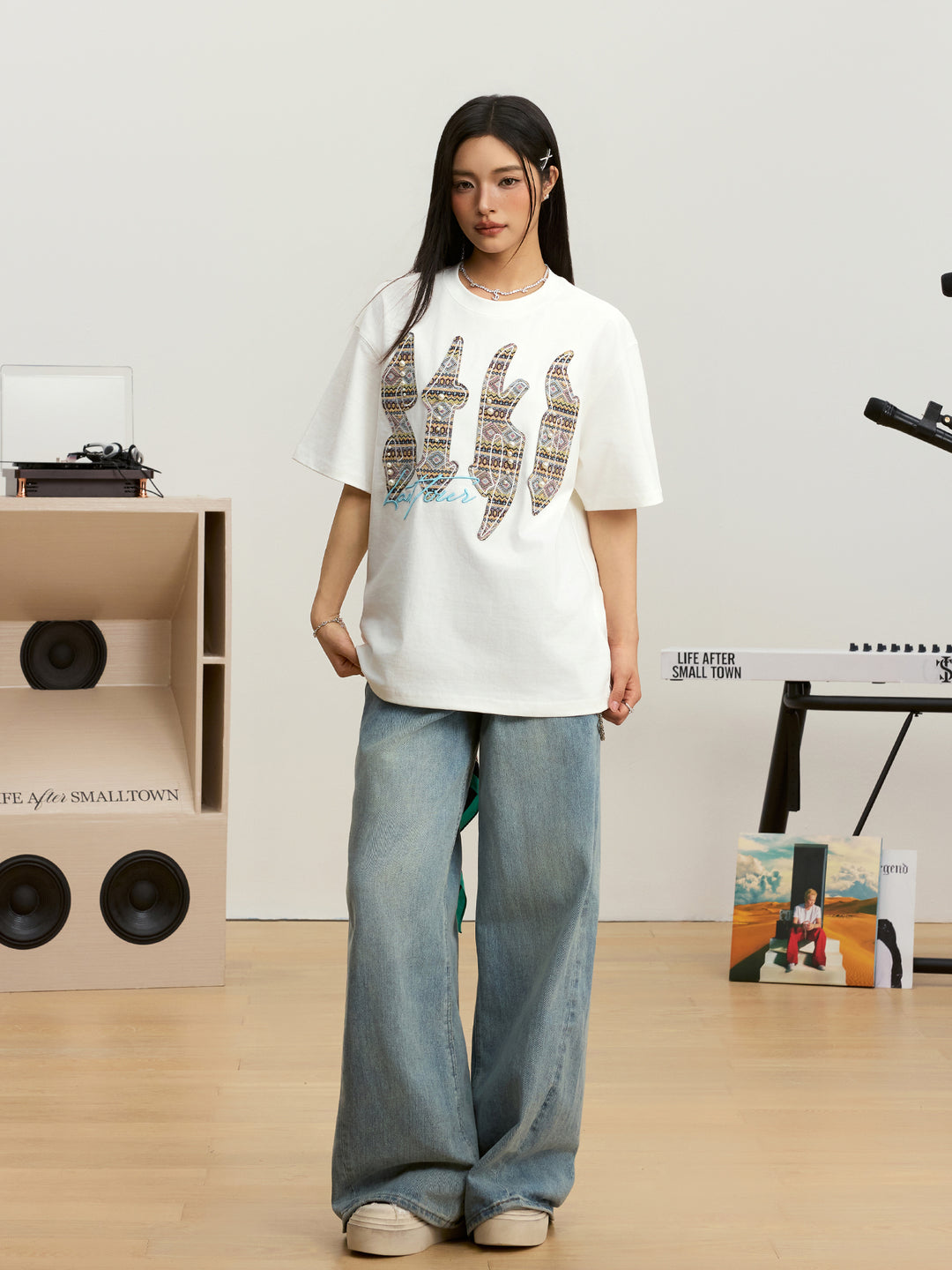 Small Town Kid Ethnic STKD Patch Pearl Embellished Tee | Face 3 Face