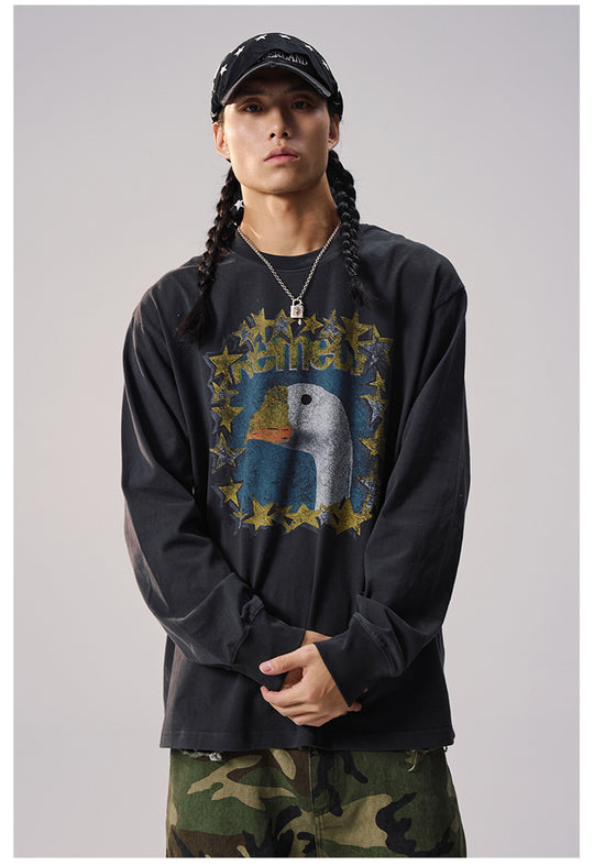 Remedy Duck and Star Aged Print Long Sleeve Tee | Face 3 Face