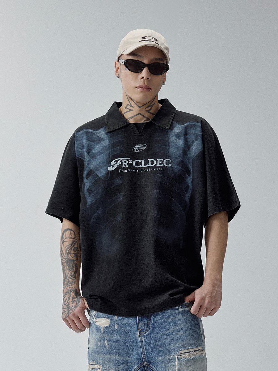 F2CE Washed X-ray Skeleton Print Polo | Face 3 Face