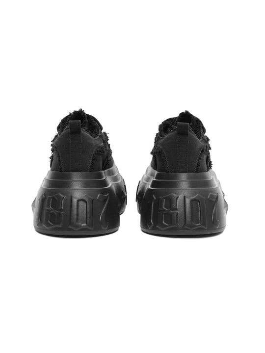 1807 INF-008 Gothic Lace Up Canvas All Black Chunky Sneakers | Face 3 Face
