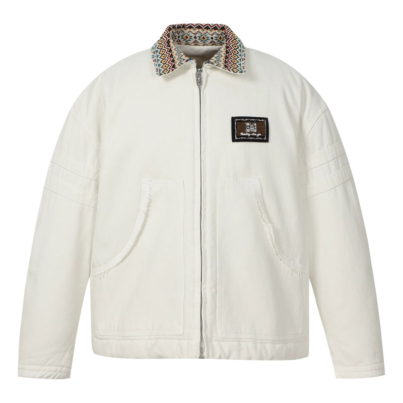 MEDM Ethnic Collar Patch Pocket Quilted Lined Work Jacket | Face 3 Face