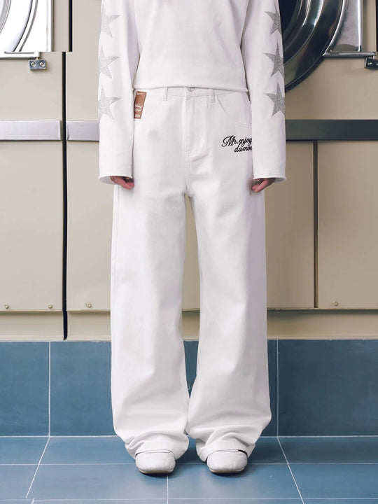MEDM Leather Label Logo Embroidered Jeans | Face 3 Face