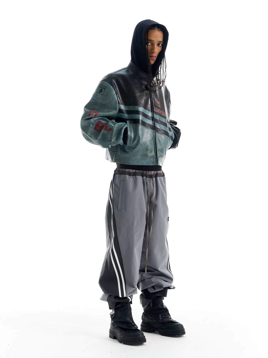 EXITMODE BY BLIND NO PLAN Vintage Distressed PU Leather Short Racing Jacket | Face 3 Face