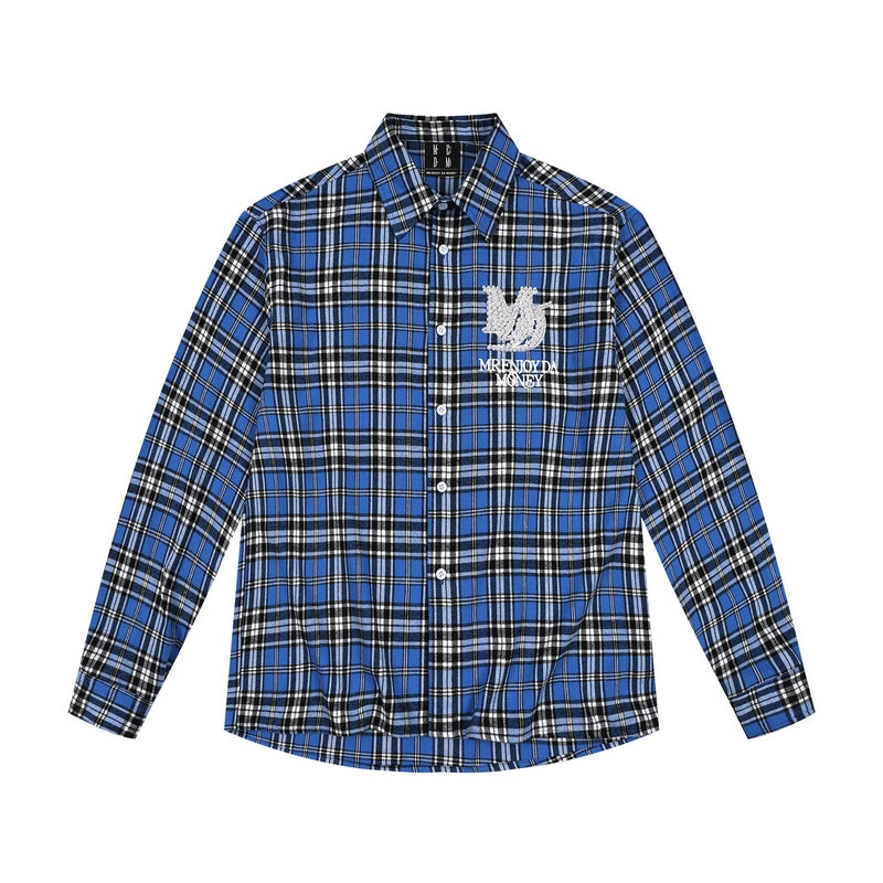 MEDM Blue Pearl Embroidery Plaid Long Sleeve Shirt | Face 3 Face